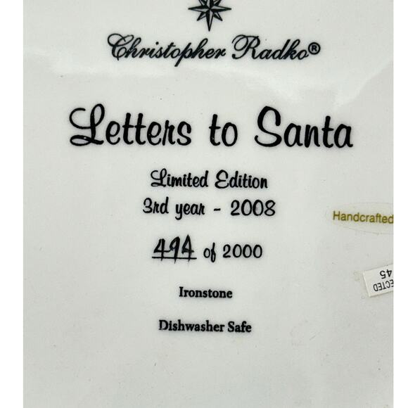 Christopher Radko “Letters To Santa” 2008 Collectors Plate-New in Box - Picture 4 of 7